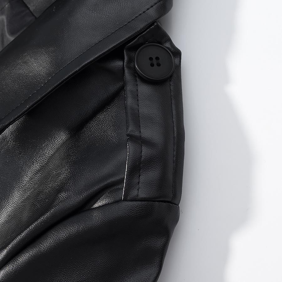 European and American Women's Faux Leather Fashion Trench Coat Jacket