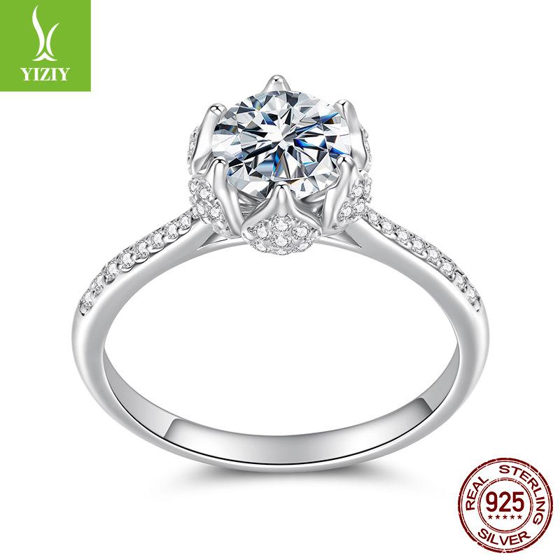 Barva D 1karátový moissanitový prsten Stamen Svatba Prsten Jiskřivý Luxusní Prsten ze Sterlingového Stříbra S925