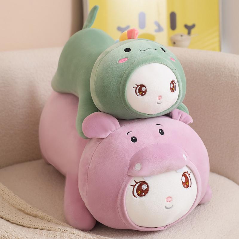 Cosplay Bee Hippo Dinosaur Pig Cartoon Lying Rabbit Doll Plush Toy Stuffed Hooded White Pink Blue Plushie Peluche Present