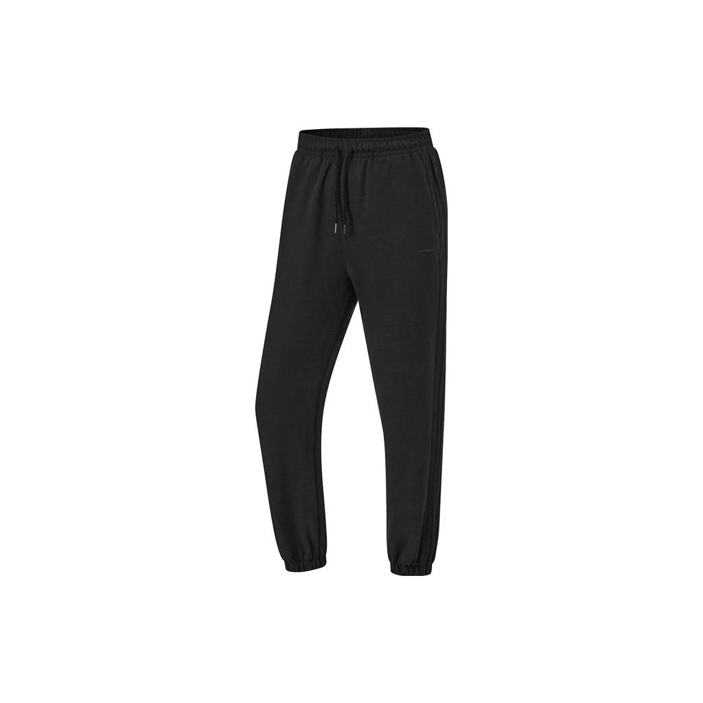 Li-Ning Fitness Series Solid Color Cuffed Fleece Loose Knit Sports Pants Women Bottoms Black AKLT802-2