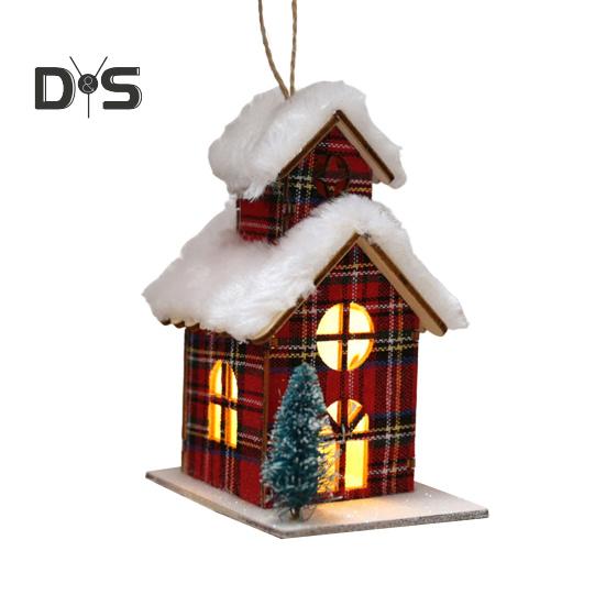 Weihnachtshütten-Ornament, leuchtender Holzhaus-Anhänger, LED-Blockhütte, Weihnachtsdekoration für Weihnachtsfeier, Zuhause, Desktop-Baumdekor