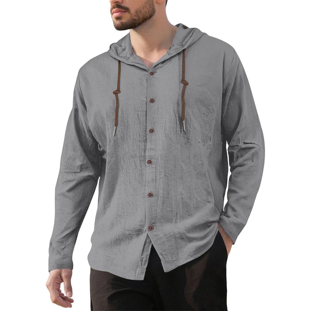 Men's Casual Hooded Long Sleeve Shirt Button Down Lightweight Breathable Loose Fit Oversized Cotton Shirt for Outdoor Sports