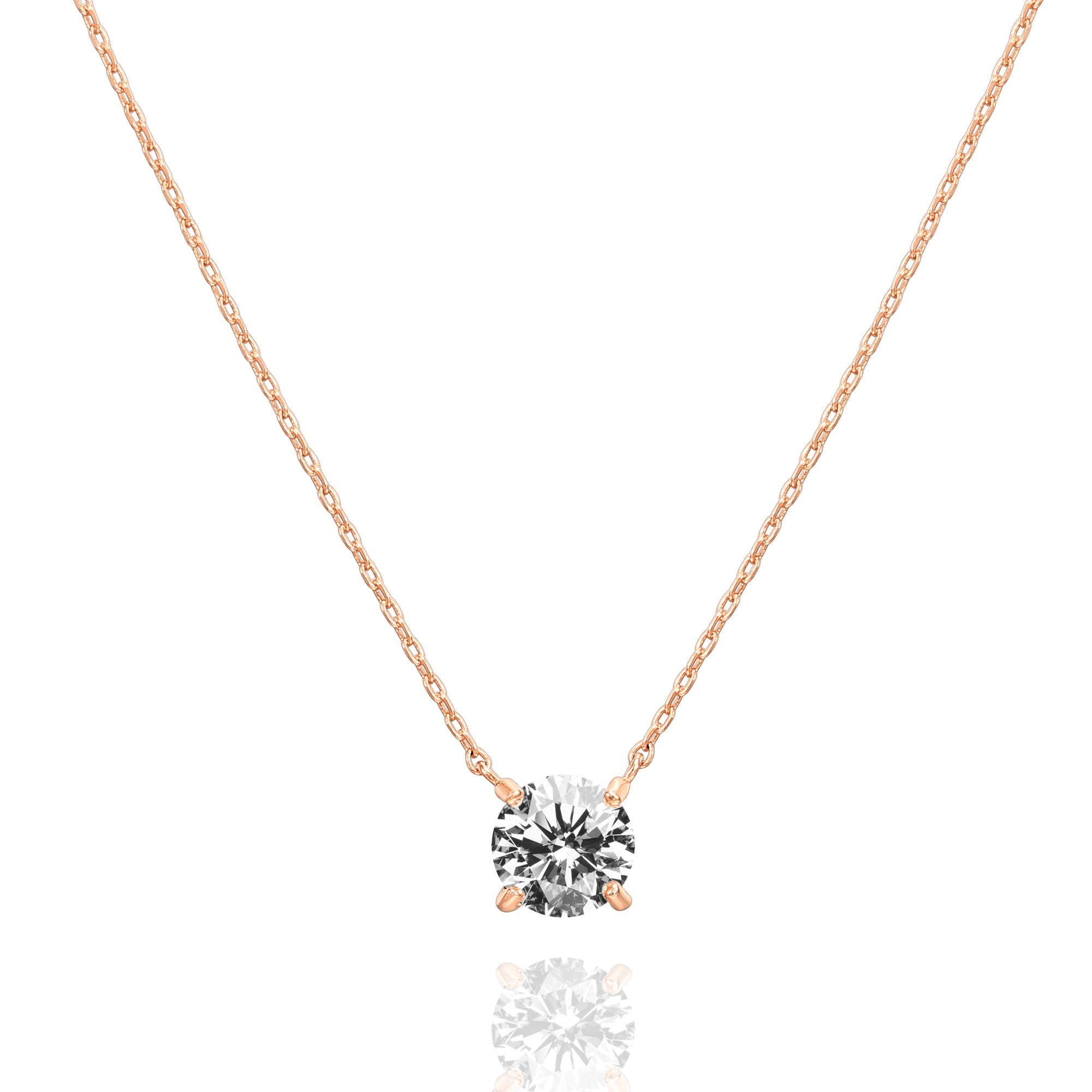 Gold Plated Crystal Solitaire 1.5 Carat (7.3mm) Cubic Zirconia Dainty Choker Necklace | Gold Necklaces for Women 14k gold plated
