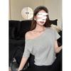 Sweet and spicy pure desire wind slanted shoulder one-word shoulder short-sleeved T-shirt off-shoulder versatile and thin niche top summer explosion