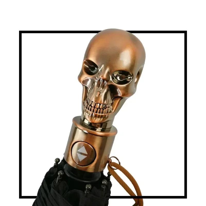 Высококачественный зонт-череп Панк-джентльменский Дорожный Ветрозащитный Солнечный и Дождливый ЗонтFM metal-fiber composite&10K чёрный