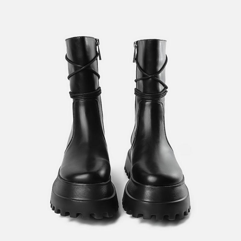 Thick-soled Martin Boots 2025 Autumn and Winter New Women's Soft Leather Spice Girls Short Boots Shorty Music Rear Lace-up Side Zipper Knight Boots