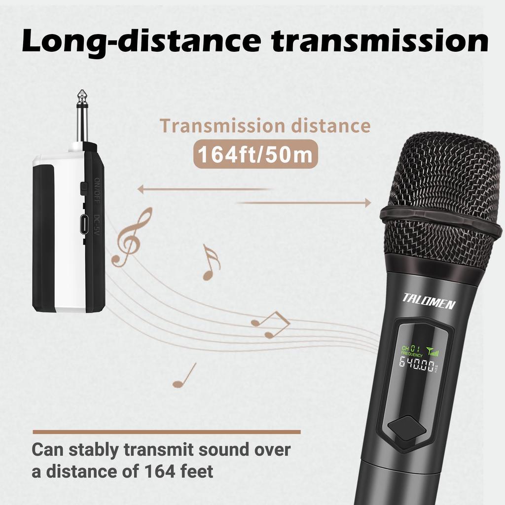 TALOMEN Wireless Karaoke Moving Coil Microphone with 50M 10 Hours of for Home and Parties K60-2 (JP-K60-2) Microphone, Microphone, 6.35mm Receiver,
