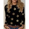Sparkling Gold Star Printed Long-sleeved Top Women's Comfortable Round Neck Casual T-shirt