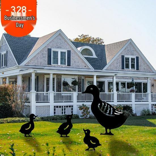 Creative Wrought Iron Duck Family Garden Silhouette Ornaments