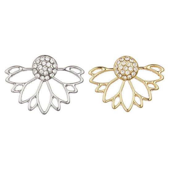 Women Hollow Out Lotus Shaped Rhinestone Inlaid Ear Jacket Earrings Jewelry Gift