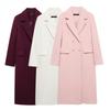 Womens Winter Wool Blend Midi Coat Classic Notched Collar Double Breasted Street Style