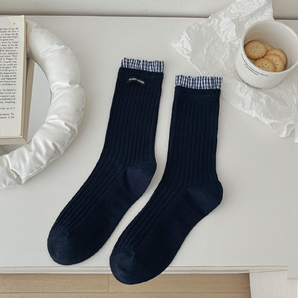 

Plaid Women s Middle Tube Socks Bowknot Wool Socks New Lolita Cotton Socks Gifts B