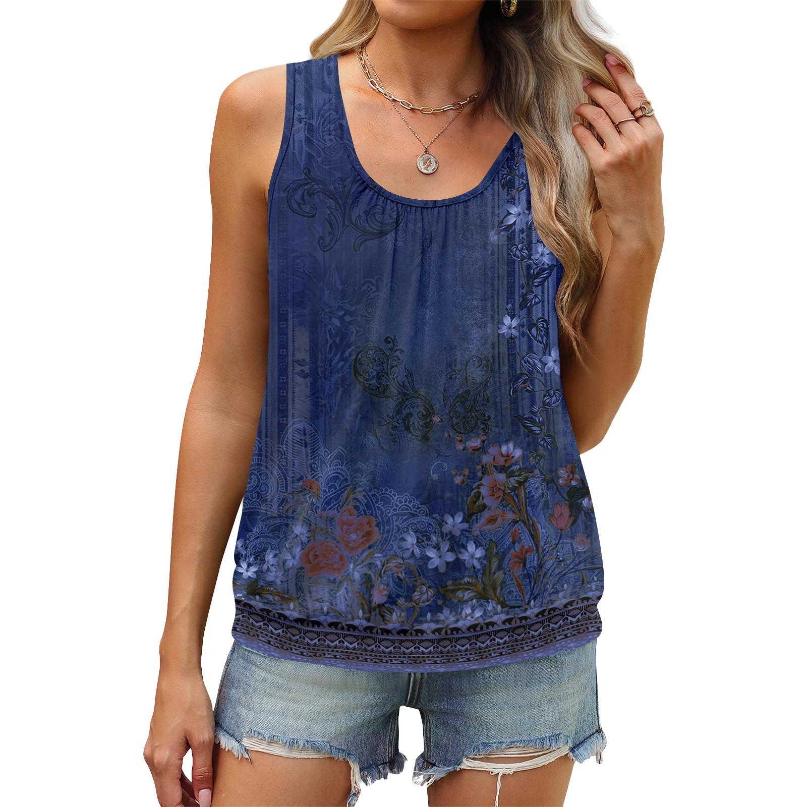 

Женский летний жилет, свободная плиссированная рубашка с круглым вырезом, повседневный топ без рукавов M