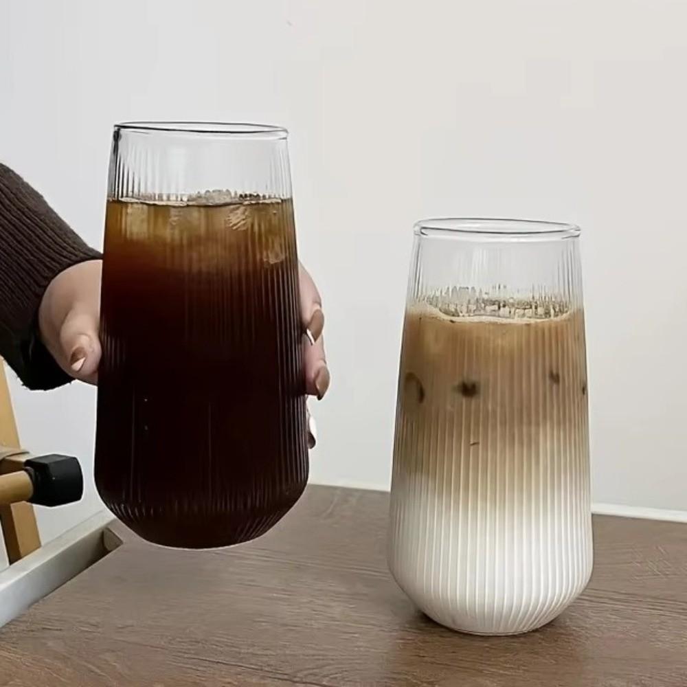 Heat-Resistant Ribbed Glass Cups Vertical Stripes Milk Cup Tea Mug Juice Cup Office