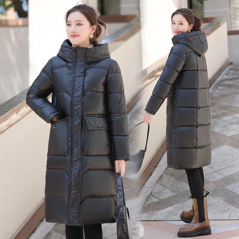 Women's Autumn and Winter Down Cotton Hooded Korean Style Loose Thickened Large Size Fashionable Long Knee-length Cotton Coat