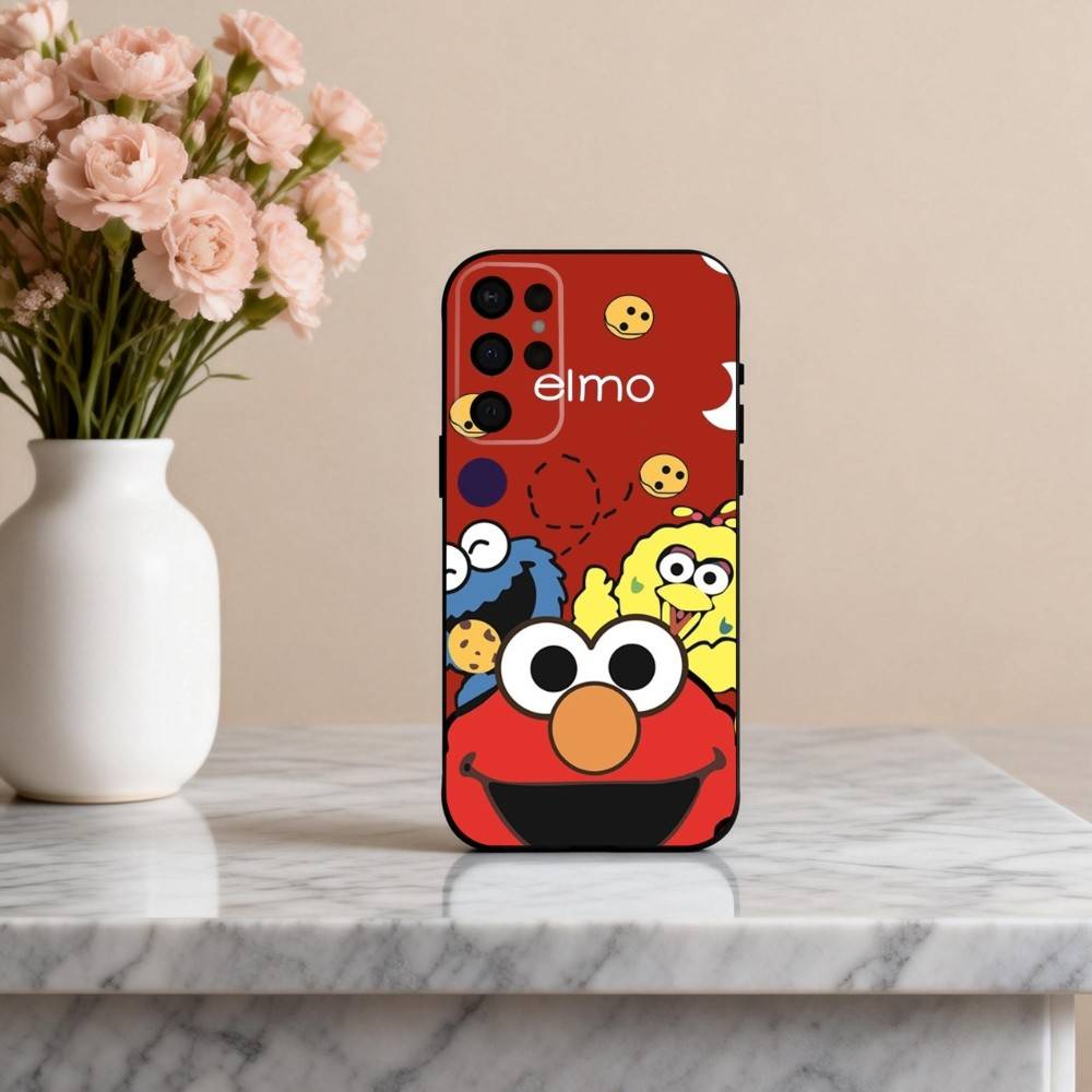 C-Cartoon R-Red Cute A-Elmo-O  Phone Case For Samsung S25,24,23,22,30,21,10,9,Ultra,Plus,Lite,FE,4,5 G Soft Black Case