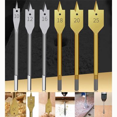 6Pcs Set Titanium Hex Shank Spade Bits Drill Flat Boring Wood Drill Bits 3-point Woodworking Opener Power Tools Hole Saw 10-32mm