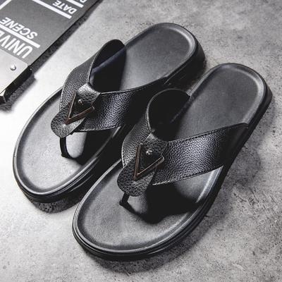 Ciabatte da uomo alla moda in pelle, pantofole leggere, sandali casual estivi da spiaggia, ciabatte piatte nere classiche da uomo, antiscivolo, comode