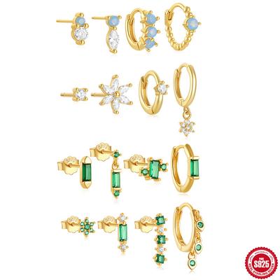 S925 Sterlingsilber Blume Diamant Set von 4 Tägliches Passendes Temperament Ohrringe Set Premium Opal Opal