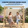 2 Seater Garden Swing Seat, Wooden Swing Chair Bench with Cup Holders for Outdoor Porch Patio, Natural