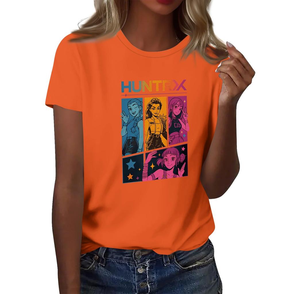 Women's  Group 2D Printed Round Neck Short Sleeve Top