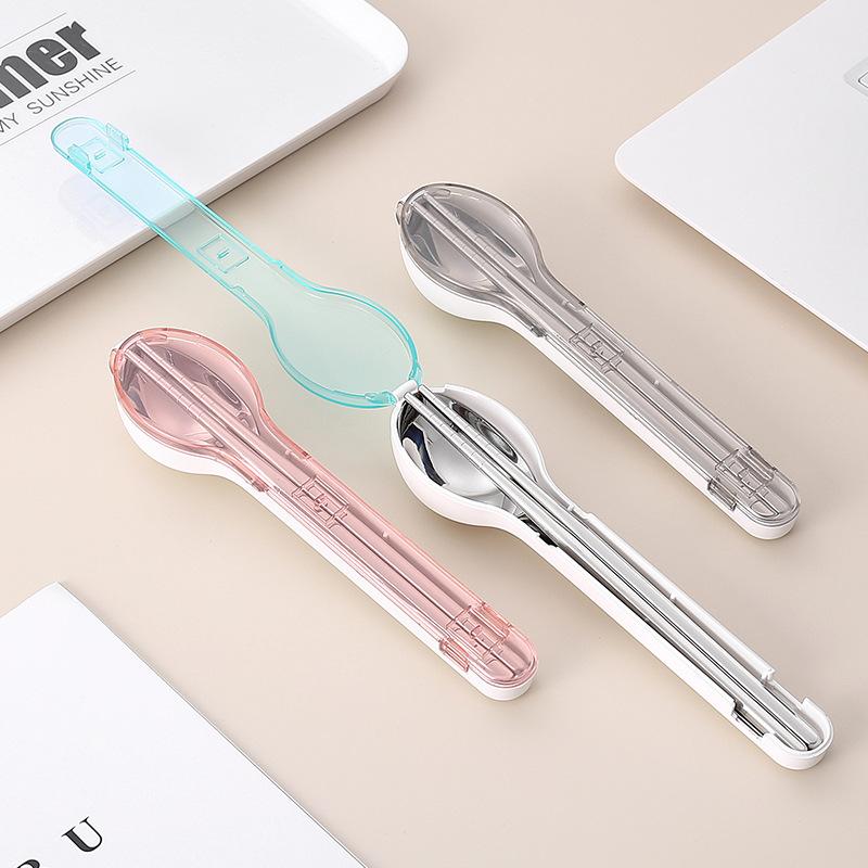 Cutlery Set with Storage Box Portable 304 Stainless Steel Spoon Fork Chopsticks for Camping Travel Durable Outdoor Dinnerware