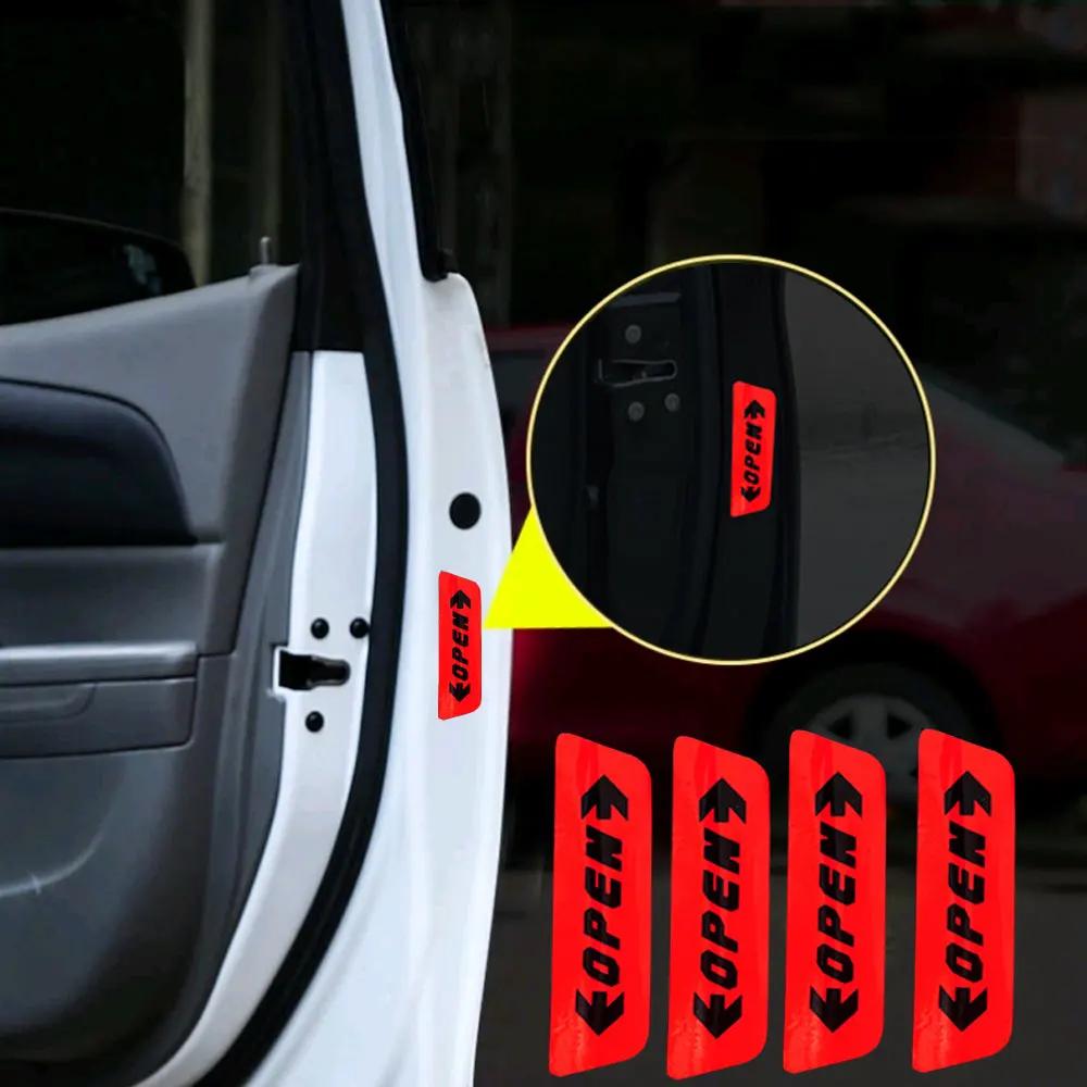 4PCS Car Door Open Reflective Universal Stickers Auto Exterior Night Reflection Warning Tape Colorful Safety Warning Reflective