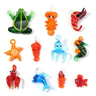 Animal Lampwork Beads Cartoon Dolphin Frog Shrimp Fish Glass Sea Animals Charms For DIY Jewelry Making Bracelet Pendant Keychain