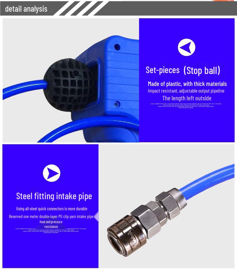 Retractable Air Hose Reel with 12*8MM Braided PU Hose for Pneumatic Tools and Car Detailing