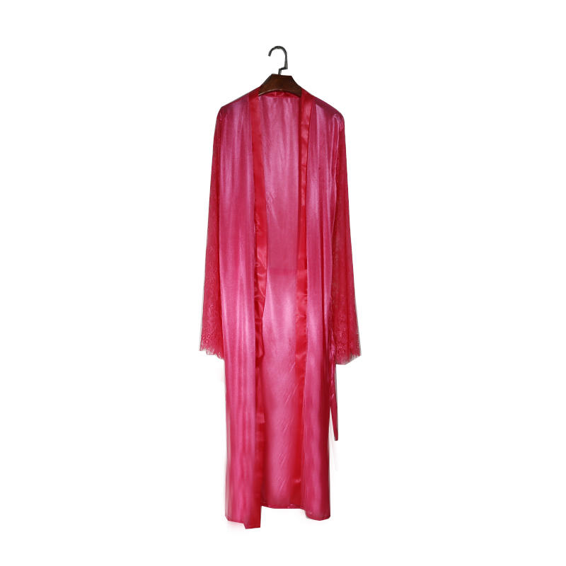 Women Lace Stitching Long Bathrobes Nightgown Soft Silk Dressing Gown Bath Robe Large Size Sexy Pajamas