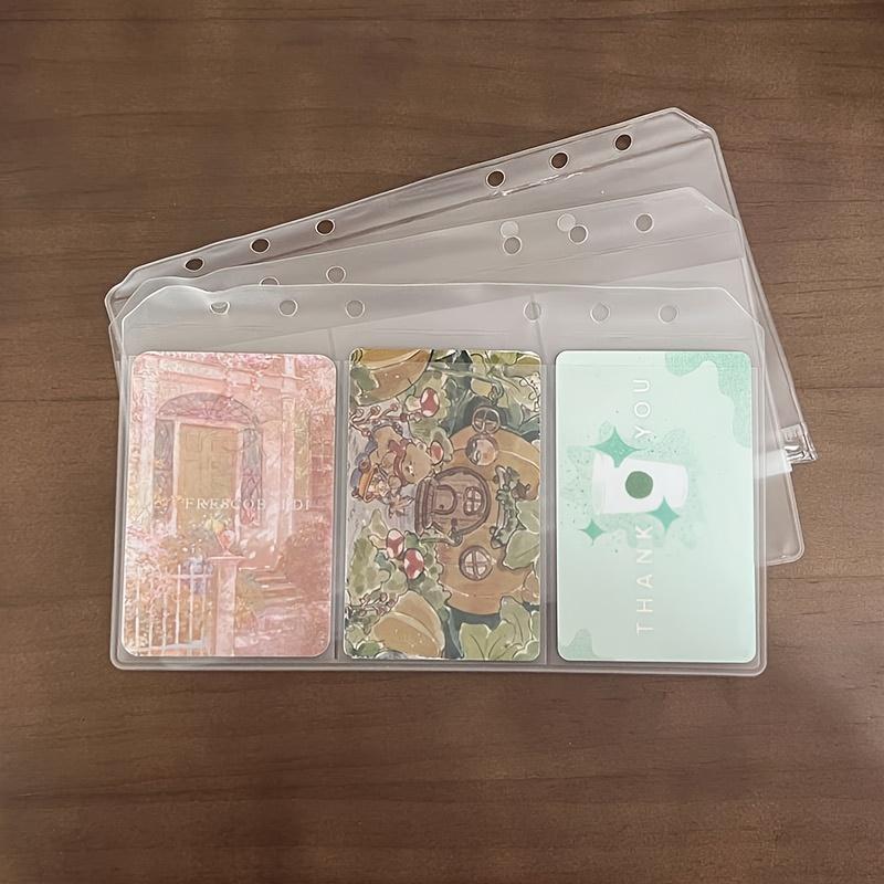 3/5/10Pcs A6 6-Hole Frosted Binder Pockets, 3-Compartment Card Storage Sleeves for Business & ID Cards