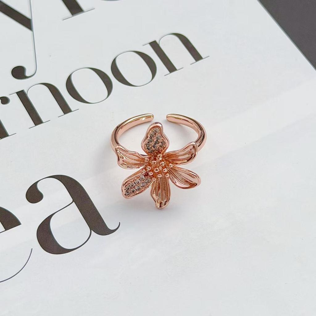 Rose Gold Flower Bee Gypsy Star Zircon Super Fairy Ring Female Heavy Industry Fashion Personality Stacked Index Finger Ring