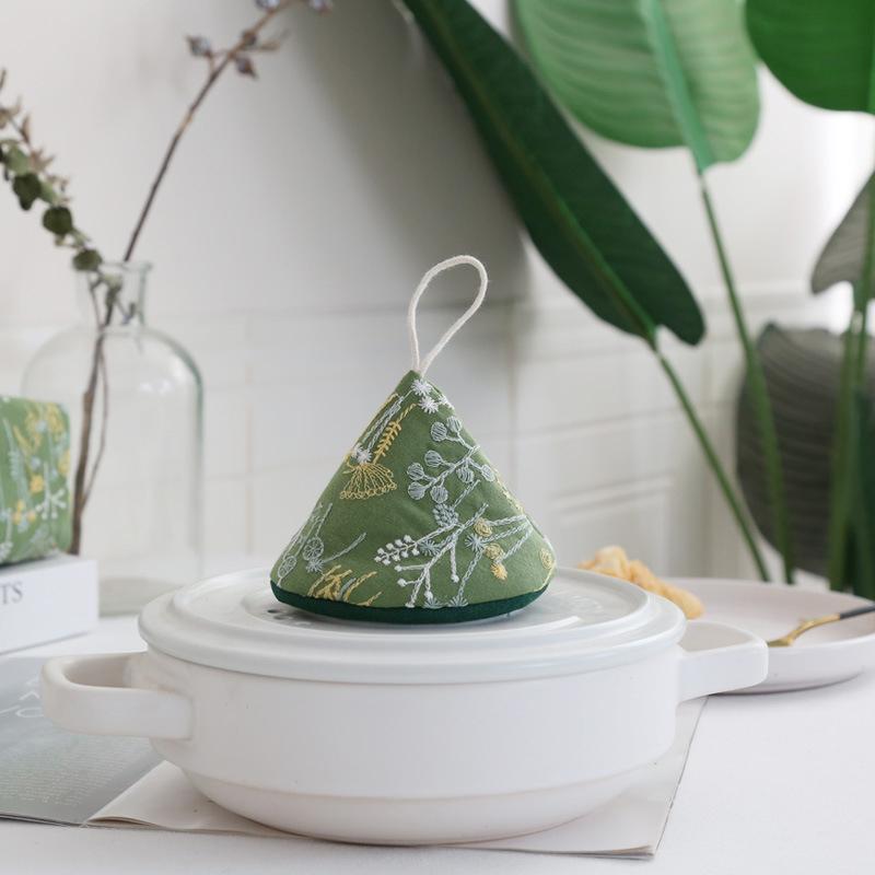 2pc Embroidered Cotton and Linen Kitchen Scalding-proof and Heat-insulating Pot Cap Pot Gripper Fresh Pastoral Pot Cap Pot