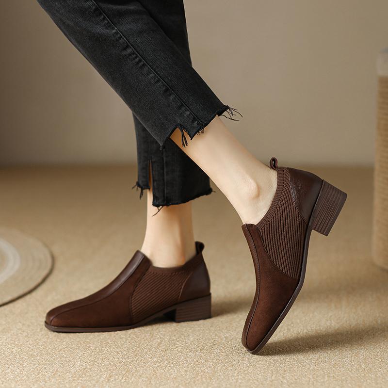 2024 Fashion Square Thick 3cm High Heels for Woman Autumn Genuine Leather Pumps Women Square Toe Footwear Office Shoes Female