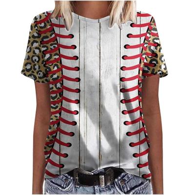 Summer Round Neck 3D Baseball Printed Top Fashionable Casual Short Sleeved Women's T-shirts