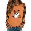 Women's Casual Long Sleeve Top with Halloween Print Round Neck Blouse for Party and Daily Wear