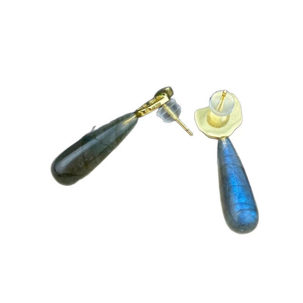 Natural Crystal Teardrop Drop Earrings Gold Plated Dangle Studs for Women Healing Stone Jewelry for Daily Wear