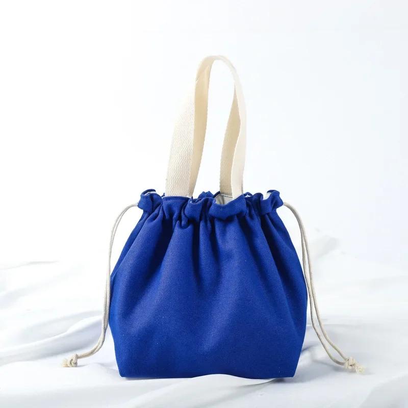 Small Fresh Drawstring Canvas Bag Hand Handbag Japanese Portable Bento Bag Large Capacity Bunched Lunch Box Bag