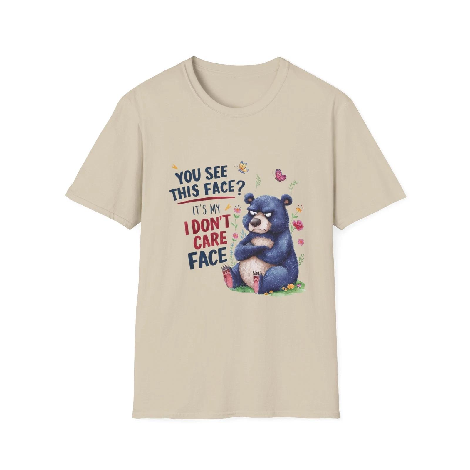 Funny Bear T-Shirt, I Don t Care Face Tee, Gift for Animal Lovers, Unisex Humor XL