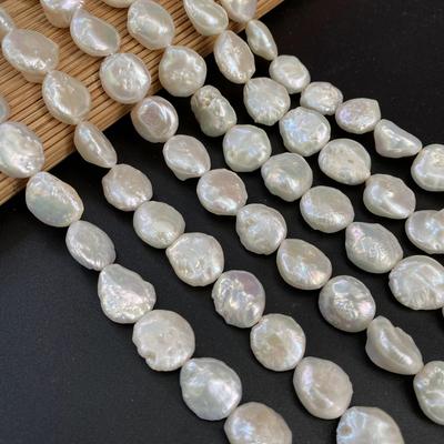 1 Strang, Perlen in Knopfform, 13-14 mm, Weiße Natürliche Süßwasserperlen Perlen zur Schmuckherstellung DIY Zubehör, Bastelgeschenke für Frauen 36cm