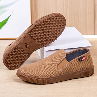 Sapatos de tecido veludo cotelê meia-idade e idosos sapatos de cozinha um pedal uniforme sapatos únicos casuais masculinos