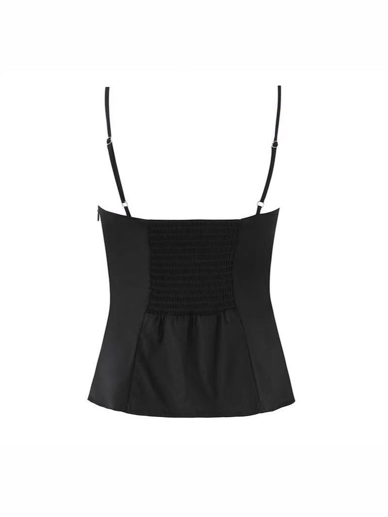 Chic French Lace-Trimmed Waist-Cinching Strapless Camisole for Women