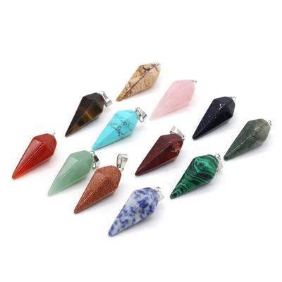 10Pcs, Aura Healing Crystal Pendant, Natural Stone Rose Quartz, Agate, Malachite, Tapered Charms for Jewellery Making DIY Necklace Decor Accessories