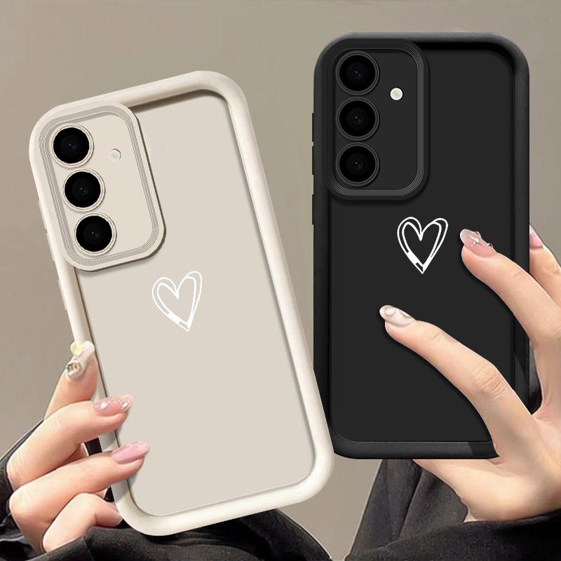 Enkelt Matt Skal med Kärleksmönster för Samsung S24 FE S23 Ultra S22 A16 A55 A15 A35 A54 A25 A34 A14 TPU Stötsäkert Linsskydd Mjukt Telefonskal