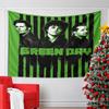 Portraits of Three People On a Green Background with Dripping Black Stripes. Patterned Tapestry for Bedroom and Living Room Home Decor