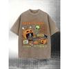 European Size Men'S Heavyweight Vintage Washed Halloween T-Shirt - Alien, & Horror Graphic Print with Trick Treat Lettering, Jack-O-Lanterns