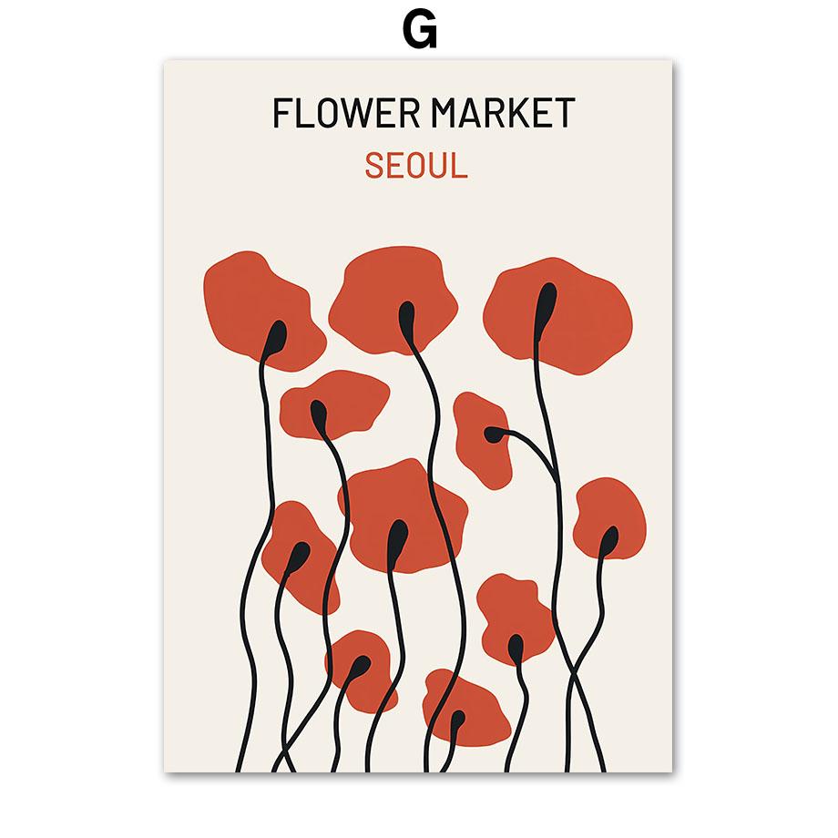 Abstract Line Striped Girl Art Print, Yayoi Kusama Canvas Painting, Flower Market Wall Pictures, Living Room, Home Decoration