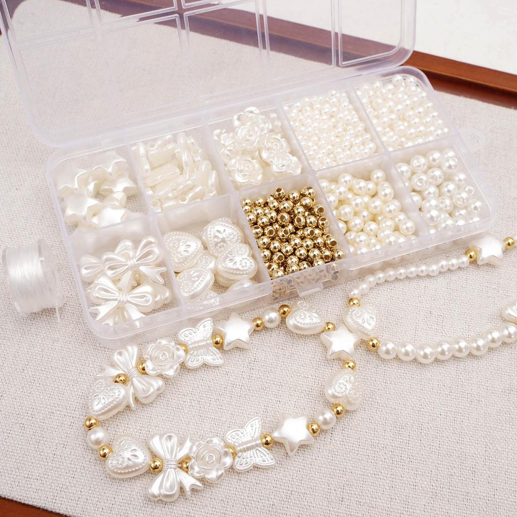 800 Stück/Box Perlen-Set mit künstlichen Perlen für DIY-Schmuckherstellung Lose Abstandshalter Armband Halskette Ohrring Zubehör Bastelbedarf