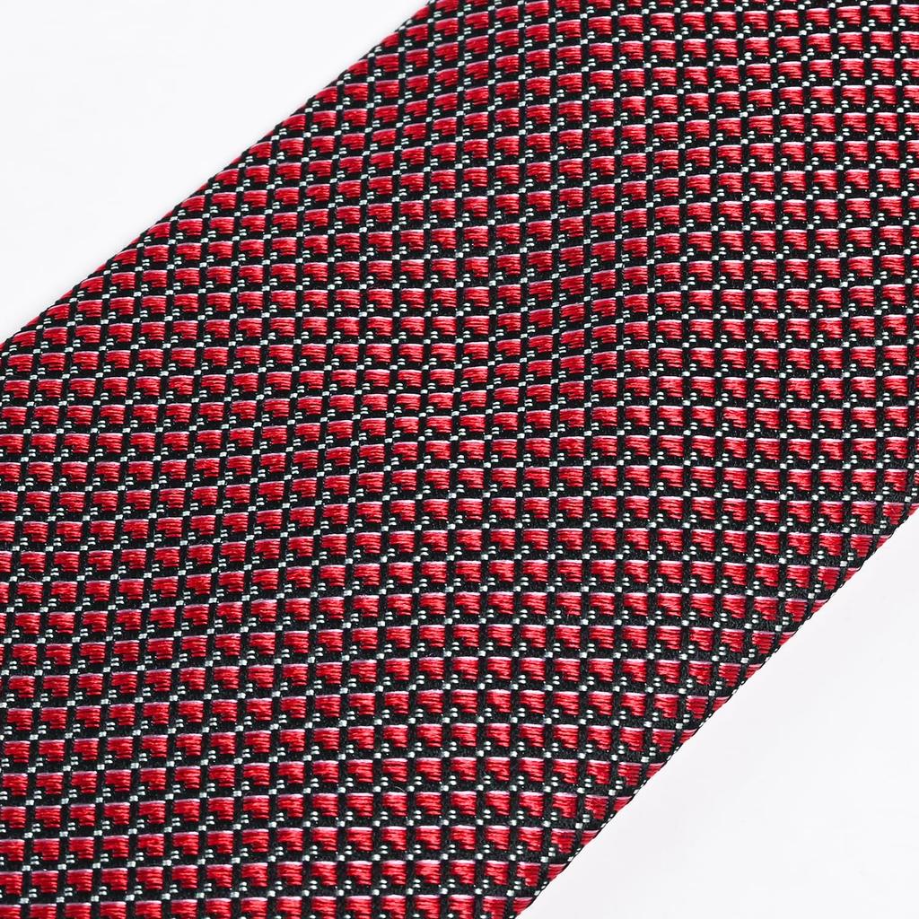 Emporio Armani Jacquard Micro Made in EM001346 TE13740 F5029 Men's Tie, 7.5cm Wide, 100% Silk, Check, Red, Italy, [Used]