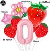 9pcs Strawberry Balloons Kits Birthday Decorations for Girls 32inch 0-9 Number Balloons for Strawberry Birthday Party Decors